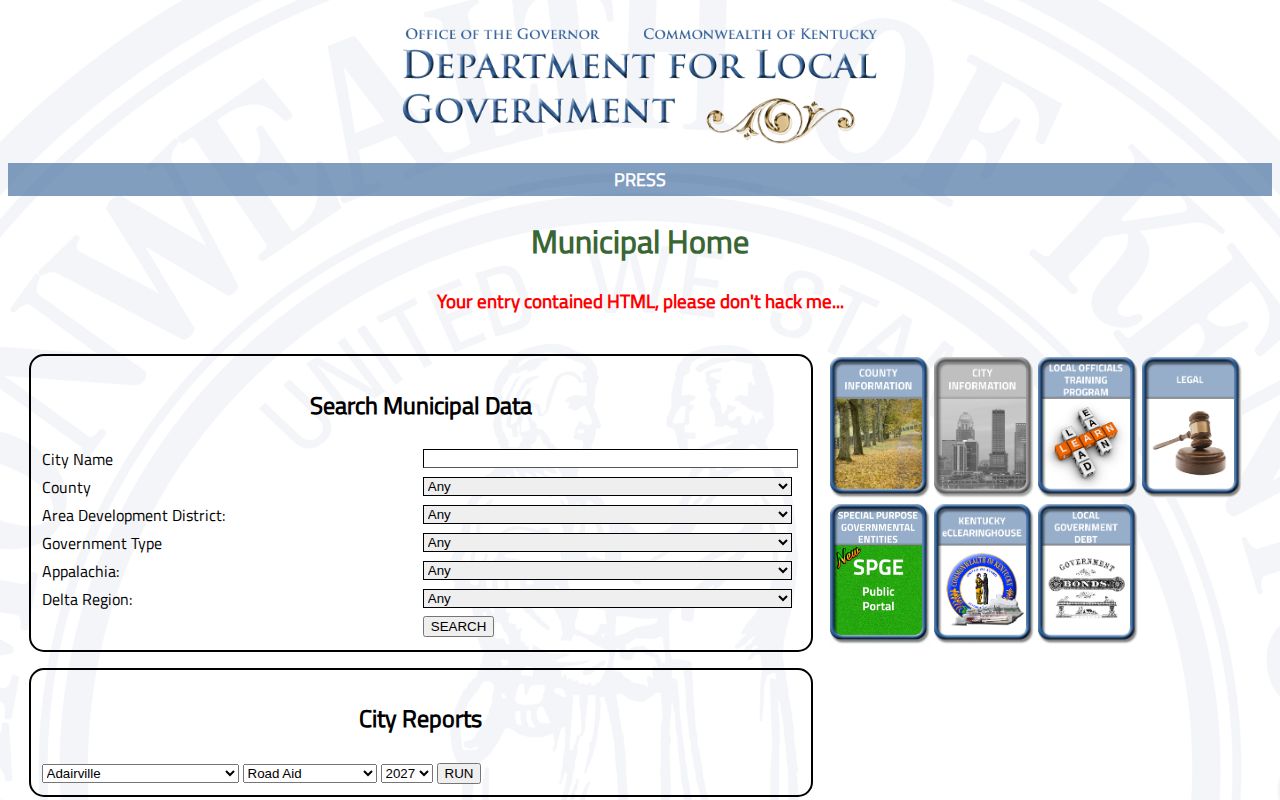 Official Salt Lick Bath County municipal profile used for recent arrest source routing